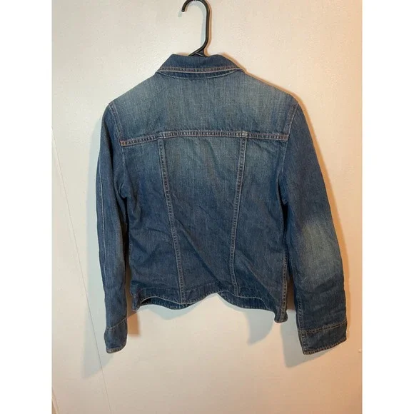 GAP Denim Jacket Womens Small Blue Jean Coat Colorful Striped Lined Button Small - Picture 5 of 9